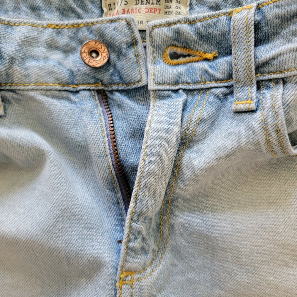 Zara Basic Z1975 Frayed Cutoff Distressed High Rise Denim Jean Shorts - Picture 12 of 13